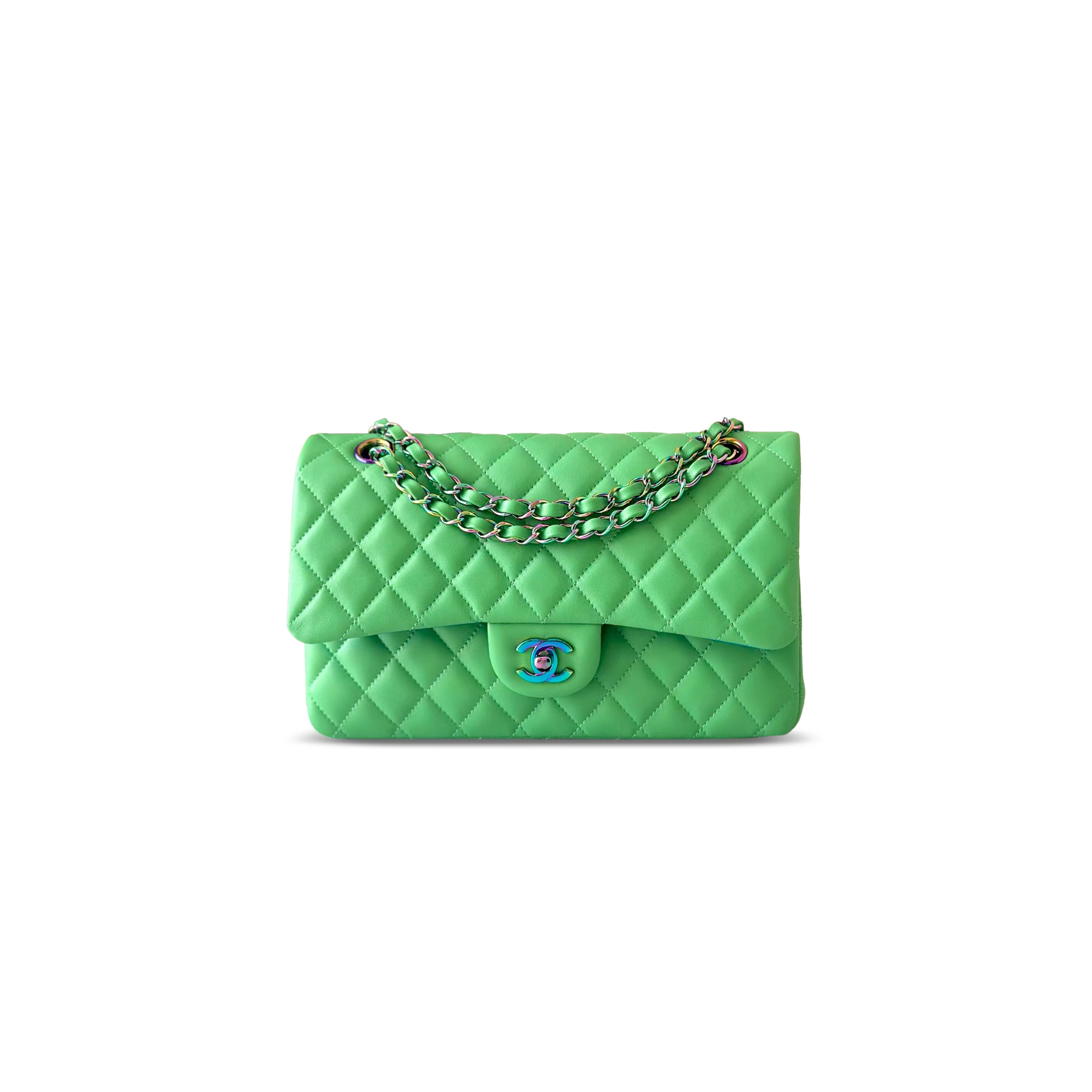 Ch*el rainbow classic medium double flap bag green a01112 (25*16*8cm)